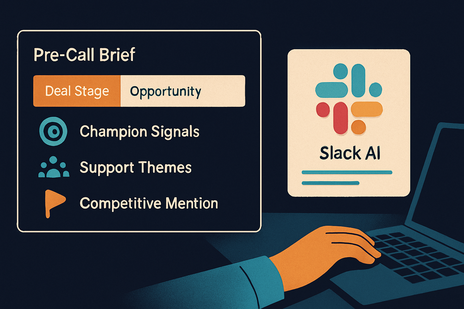 Pre-call briefs and competitive intel need federated context, not thread summaries.